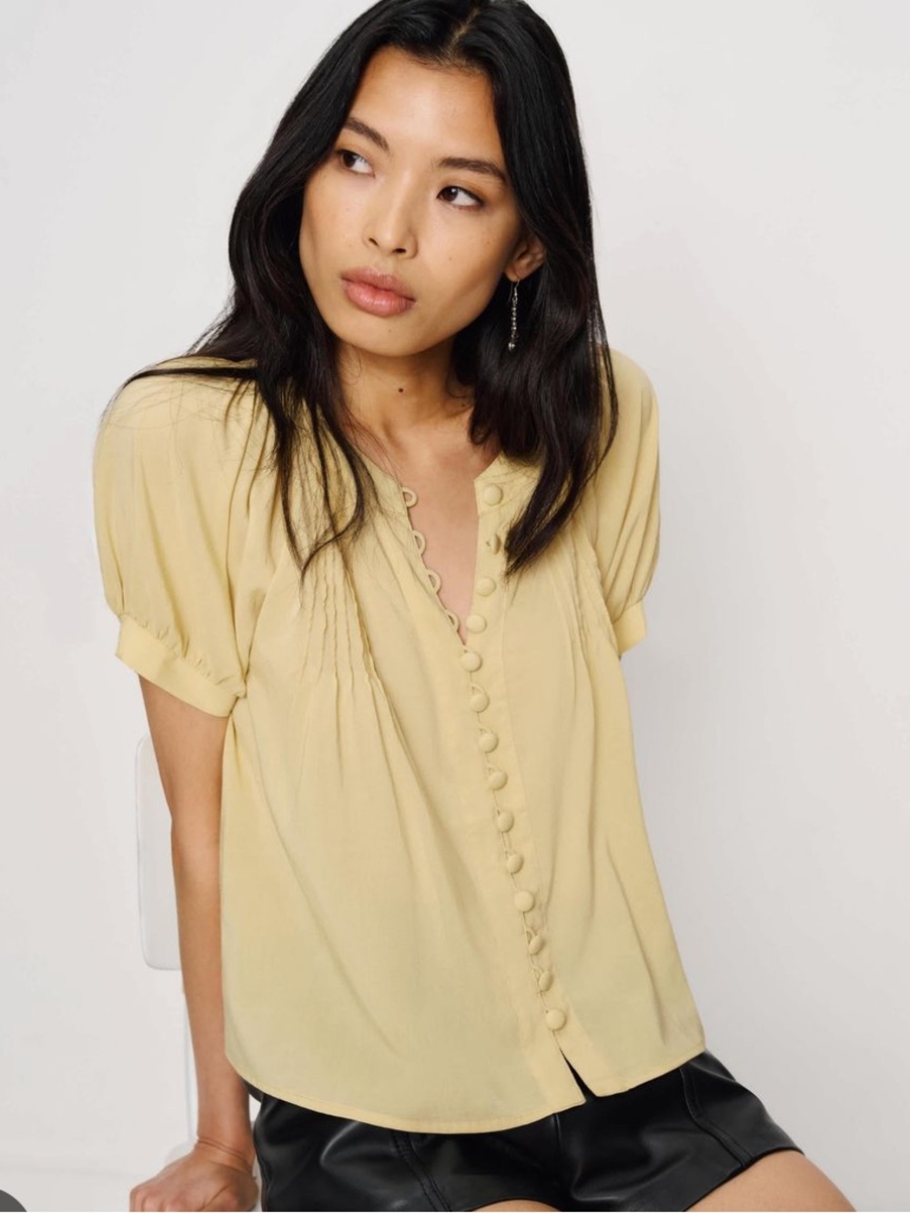 Reformation Calia yellow button blouse